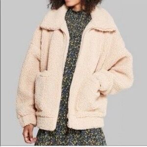 Wild Fable Cream Chunky Sherpa Collarded Zip Up Teddy Bear Jacket with Pockets